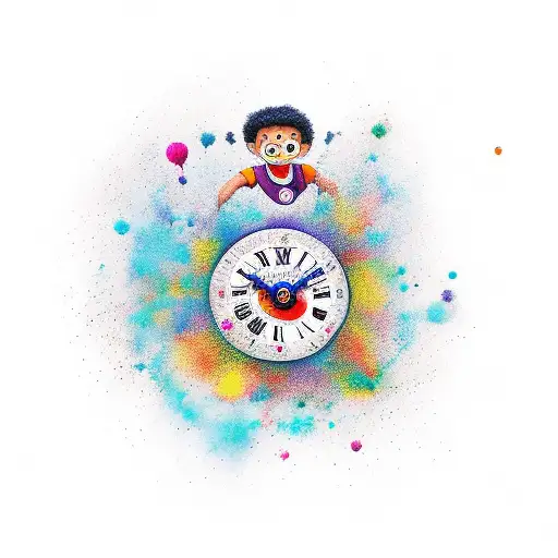 Clock with children running tattoo design idea