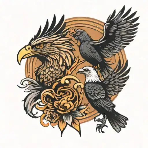 eagle and raven and phoenix bird tattoo design idea