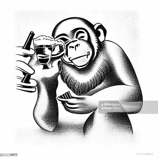 Monkey drinking beer tattoo design idea