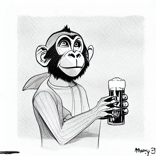 Monkey drinking beer tattoo design idea