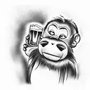 Monkey drinking beer tattoo design idea