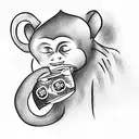 Monkey drinking beer tattoo design idea