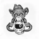 Monkey drinking beer tattoo design idea