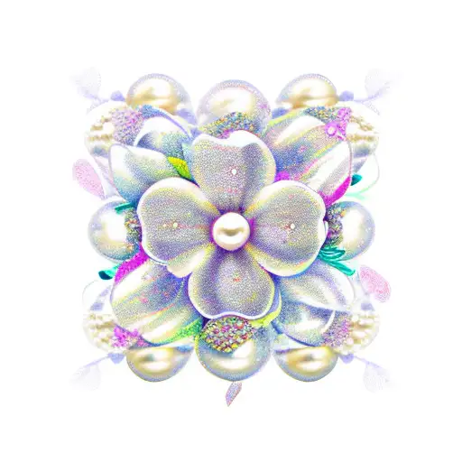 The word Yvonne with pearls flowers butterflies tattoo design idea