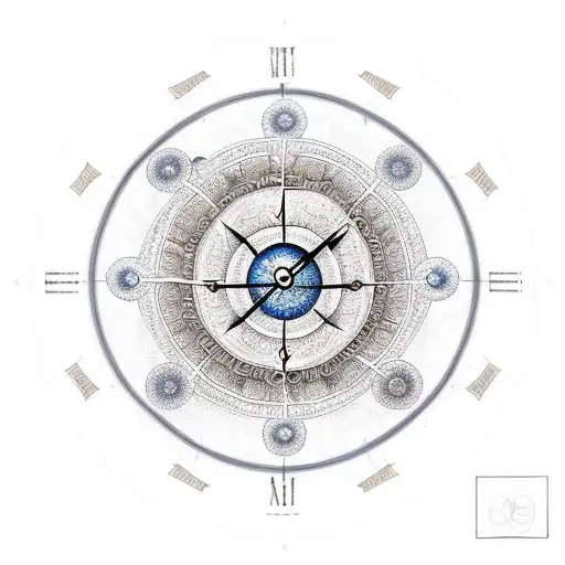 Sand clock with earth and sea and land and wind elements intertwined in a mandala pattern tattoo design idea