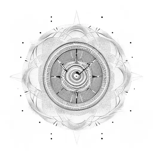 Sand clock with earth and sea and land and wind elements intertwined in a mandala pattern tattoo design idea
