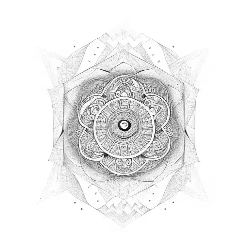 Mandala design with elements of fire and water symbolizing balance in nature tattoo design idea