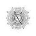 Sand clock with earth and sea and land and wind elements intertwined in a mandala pattern tattoo design idea