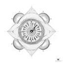 Sand clock with earth and sea and land and wind elements intertwined in a mandala pattern tattoo design idea