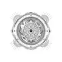 Sand clock with earth and sea and land and wind elements intertwined in a mandala pattern tattoo design idea