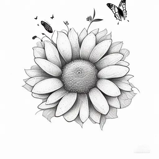 October flower tattoo black and white Royalty Free Vector