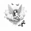 cherub sleeping on a cloud with butterflies  tattoo design idea