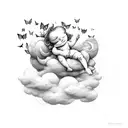 cherub sleeping on a cloud with butterflies  tattoo design idea