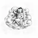 cherub sleeping on a cloud with butterflies  tattoo design idea
