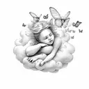 cherub sleeping on a cloud with butterflies  tattoo design idea