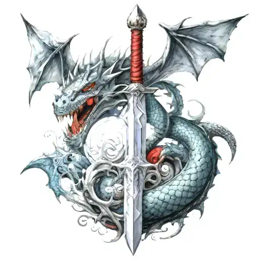 sword and dragon wrapping tattoo design idea
