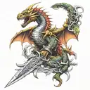 sword and dragon wrapping itself tattoo design idea