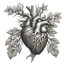 A root system branching out from a realistic heart, showcasing the interconnectedness of emotions and experiences tattoo design idea