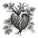 A root system branching out from a realistic heart, showcasing the interconnectedness of emotions and experiences tattoo design idea