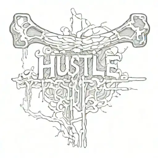 A bone that is broken with the cracks spelling the word "HUSTLE"  tattoo design idea