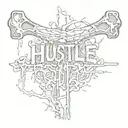 A bone that is broken with the cracks spelling the word "HUSTLE"  tattoo design idea