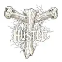 A bone that is broken with the cracks spelling the word "HUSTLE"  tattoo design idea