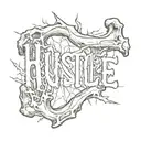 A bone that is broken with the cracks spelling the word "HUSTLE"  tattoo design idea