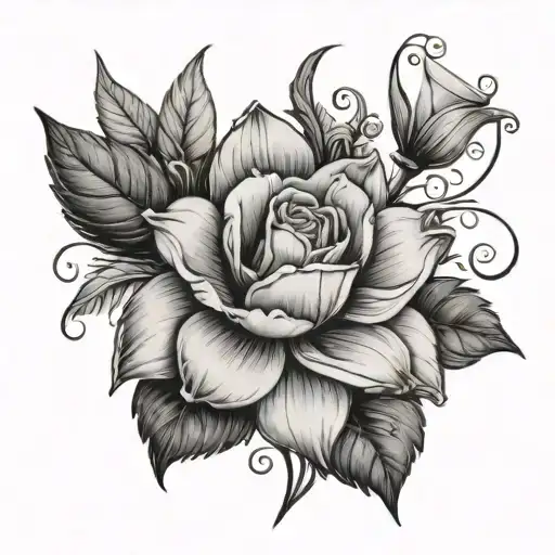 A black-grey tattoo of a beautiful flower blooming from a wine glass tattoo design idea