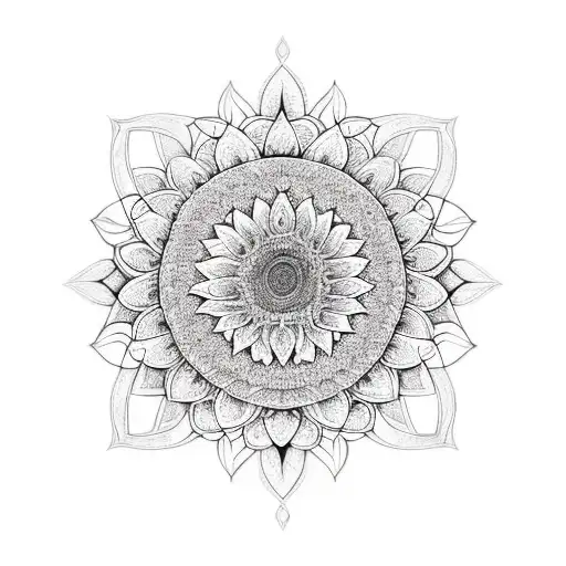 An intricate mandala design incorporating sunflowers, representing the balance between healing and growth tattoo design idea