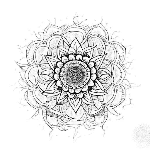 An intricate mandala design incorporating sunflowers, representing the balance between healing and growth tattoo design idea