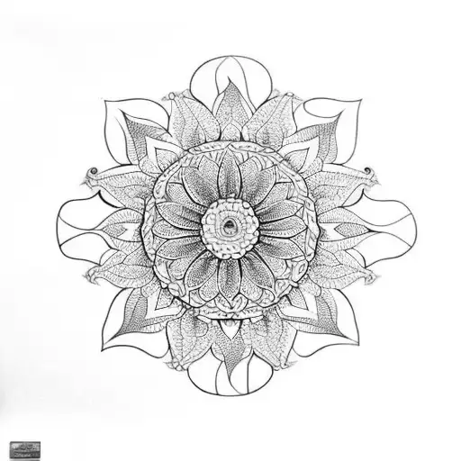 An intricate mandala design incorporating sunflowers, representing the balance between healing and growth tattoo design idea