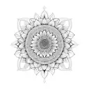 An intricate mandala design incorporating sunflowers, representing the balance between healing and growth tattoo design idea