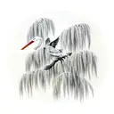 weeping willow and stork tattoo design idea