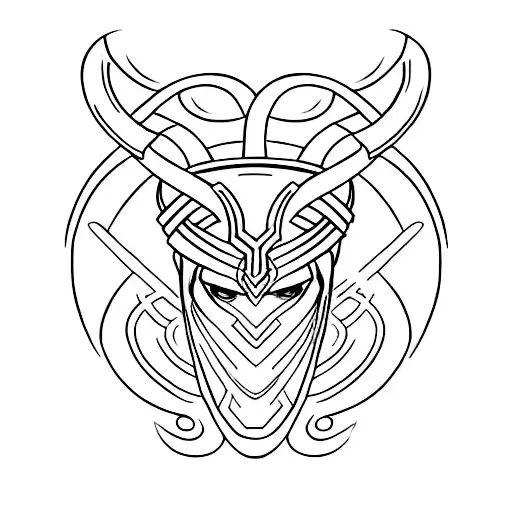 A minimalist tattoo of Loki's helmet with a subtle dental hygienist symbol incorporated. tattoo design idea