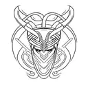 A minimalist tattoo of Loki's helmet with a subtle dental hygienist symbol incorporated. tattoo design idea
