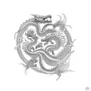 A family of dragons surrounded by a swirling sakura blossom pattern tattoo design idea