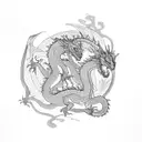 A family of dragons surrounded by a swirling sakura blossom pattern tattoo design idea