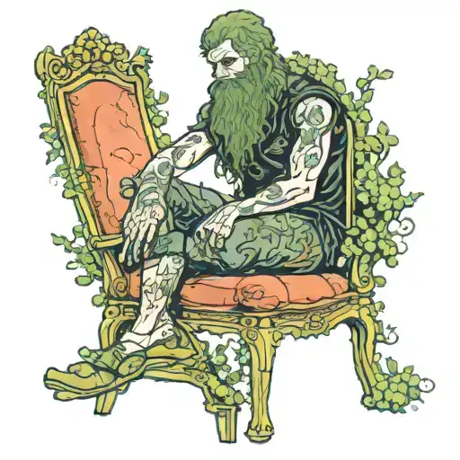 person on a chair covered in moss tattoo design idea