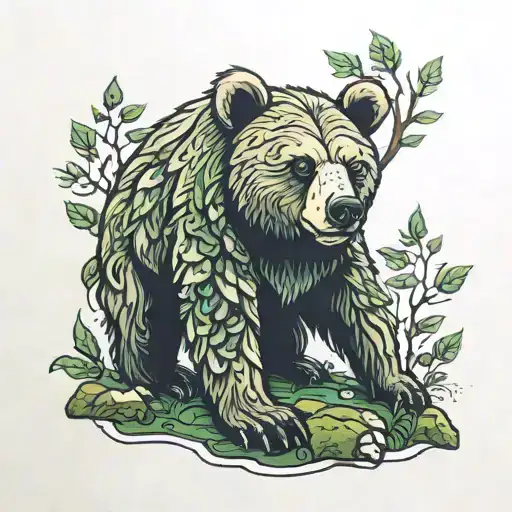 bear covered in moss tattoo design idea