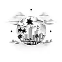 state of florida outline with palm trees and downtown miami with 239 in the back tattoo design idea