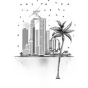 state of florida outline with palm trees and downtown miami with 239 in the back tattoo design idea