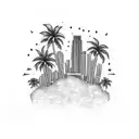 state of florida outline with palm trees and downtown miami with 239 in the back tattoo design idea