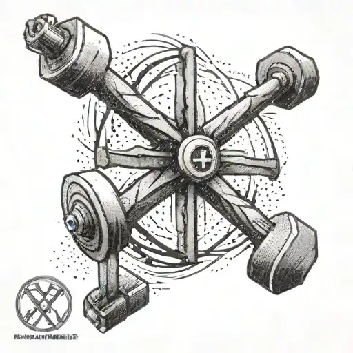 A tattoo of a weightlifting barbell with a Christian cross incorporated into the design tattoo design idea