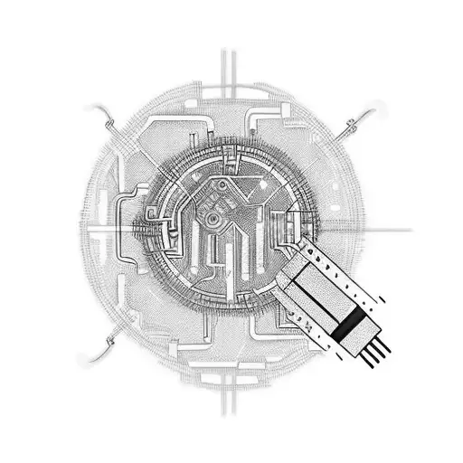 Realistic Cpu with wires to conect to all tattoos around tattoo design idea
