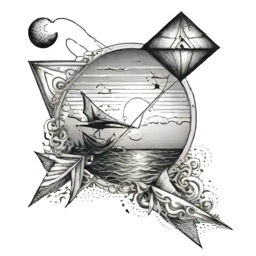 sea, sun and kite flying with a tattoo design idea