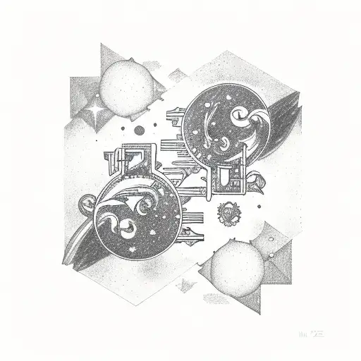 gemini over libra star sign or vice versa, black and white tattoo design idea