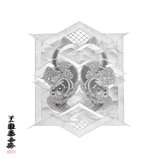 gemini over libra or vice versa, realism black and white tattoo design idea