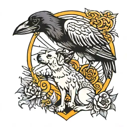 rainy day, sunny day, lighter with the word pup, chest piece, raven tattoo design idea