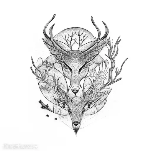 A dotwork tattoo of three animals (one from the forest, one from the sea, and one bird) tattoo design idea