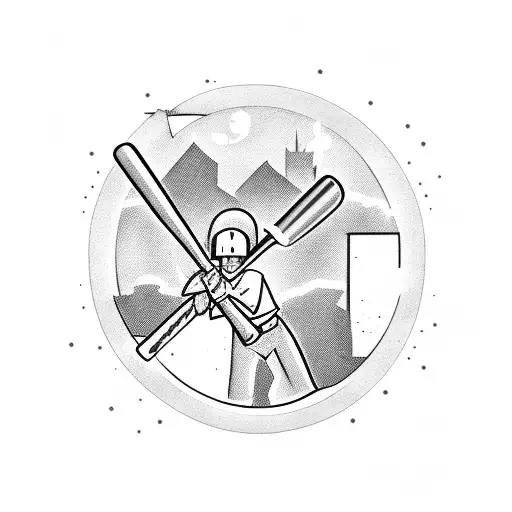 baseball cross with lightening and Houston skyline tattoo design idea